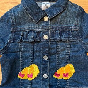 NWT Toddler Girls Ruffled Jean Jacket, 3 T, Minnie Mouse Patches & Appliques